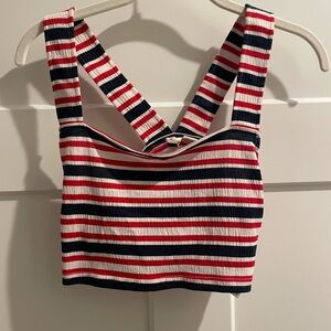 Roxy Striped Red & Navy Cropped Tank Top-Size Small